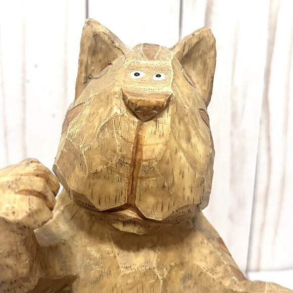 Boho Hand Carved Primitive Wooden Cat Planter or Utensil Holder Rustic Folk Art - Picture 6 of 13